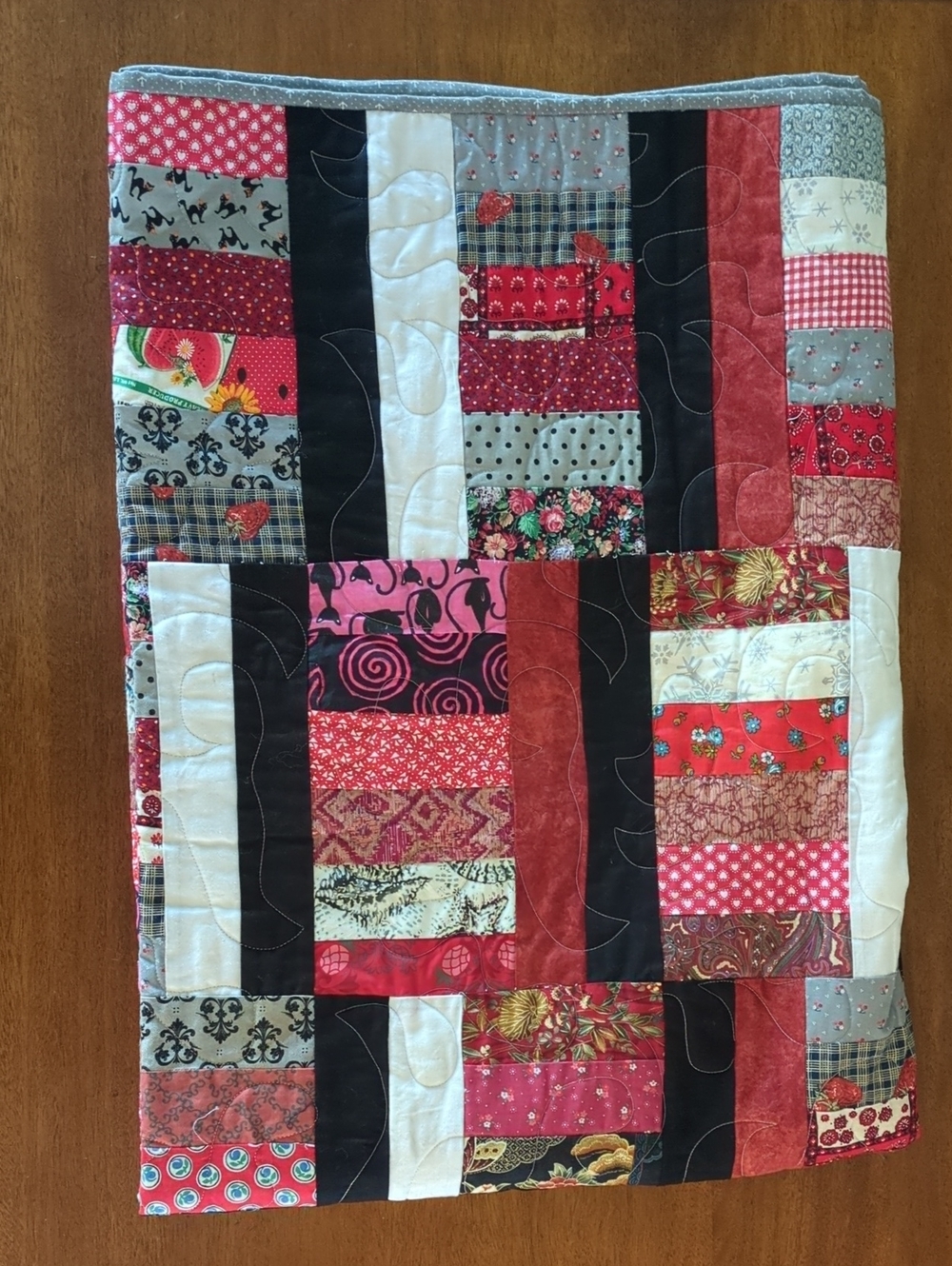 Handmade Halloween Patchwork Quilt Blanket in Red, Black, and White NEW